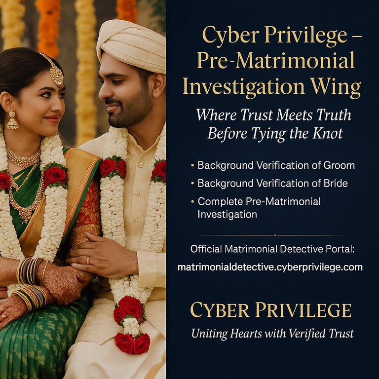 Pre Matrimonial Investigations in India is Cyber Privilege