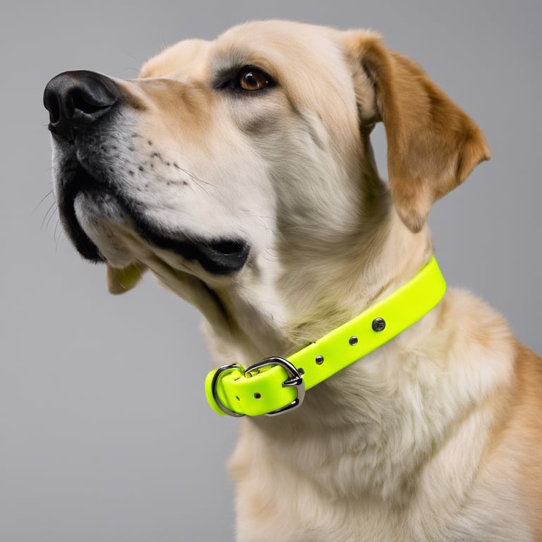 dog have neon yellow collar Luido pet gear
