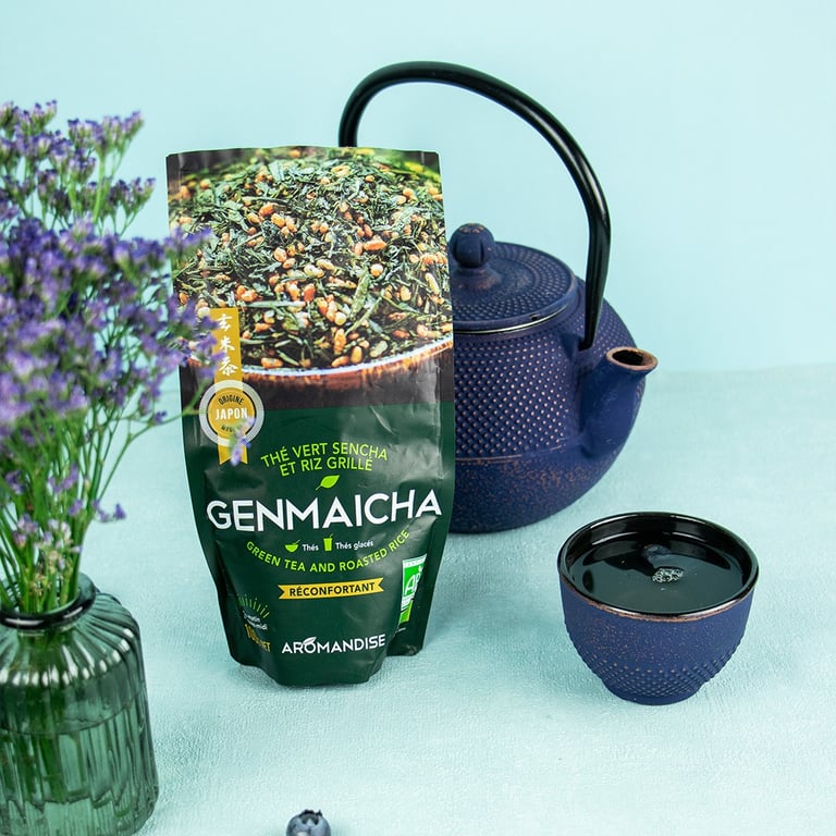 Sachet Genmaicha vert, design naturel par Marion Guizzardi, directrice artistique, Montpellier. Photo Océane Duveau.