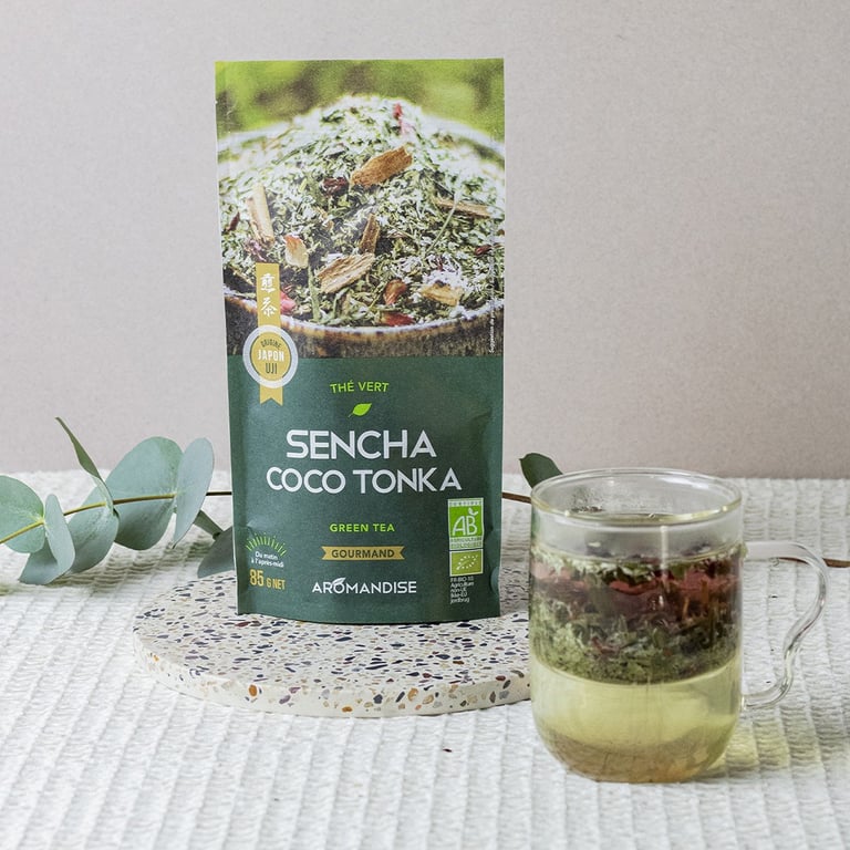 Sachet Sencha Coco Tonka design par Marion Guizzardi, directrice artistique, Montpellier. Photo Océane Duveau.