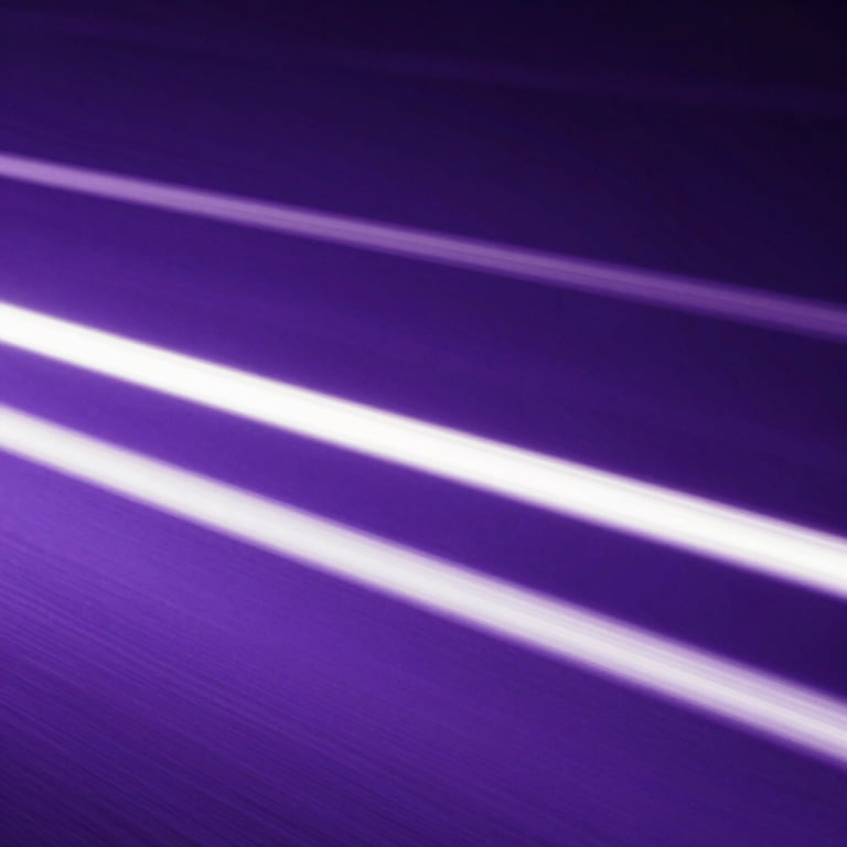 An abstract photography of light trails in a royal purple and white palette, symbolizing high-speed data acquisition.