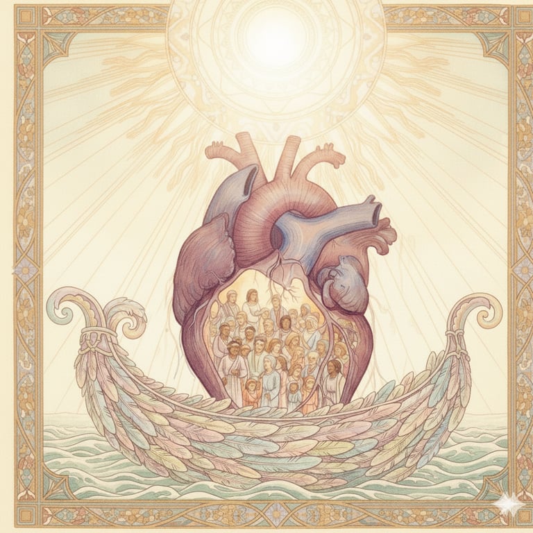 El corazon colectivo de la humanidad que palpita al son de la evolución conjunta sobre la barca de l