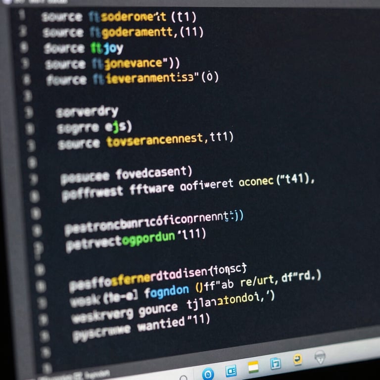 Macro shot of a high-resolution screen showing organized source code, representing the precision and innovation of software development.