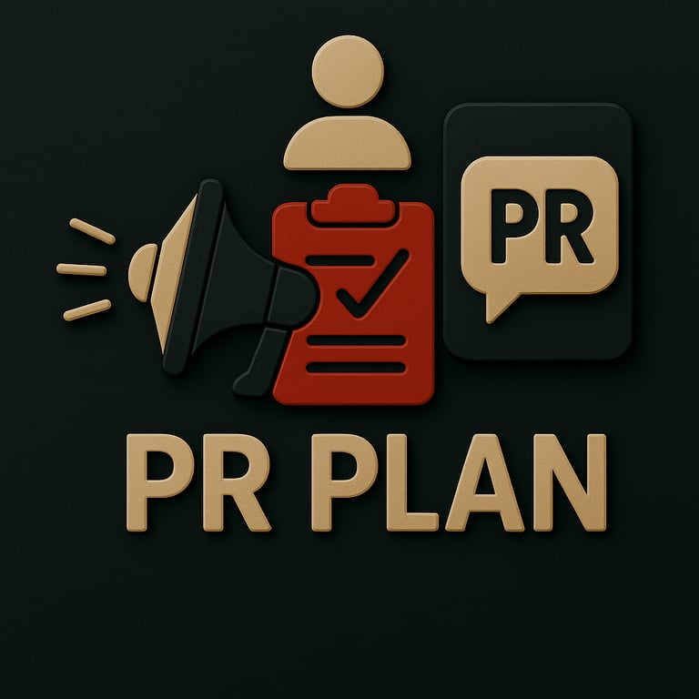 Megaphone, envelope, and PR document symbolizing communication strategies in a marketing plan