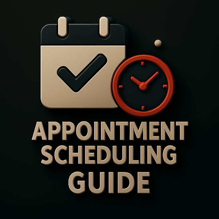 Calendar with checkmark and red clock icon above the text ‘Appointment Scheduling Guide