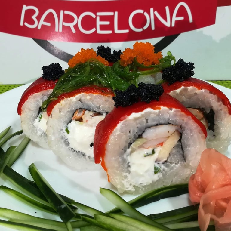 a plate of food with a sign that says barcelona
