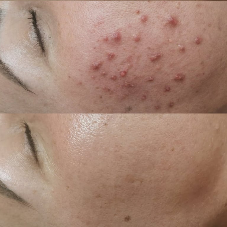 Acne before and after results demonstrating clearer skin and reduced breakouts