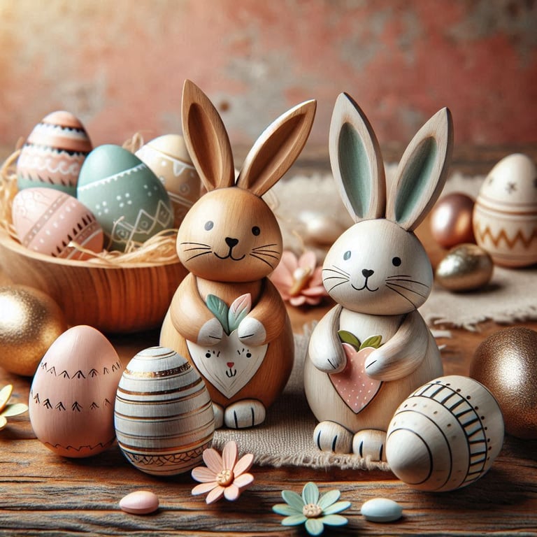 Easter Bunnies and Wooden Eggs