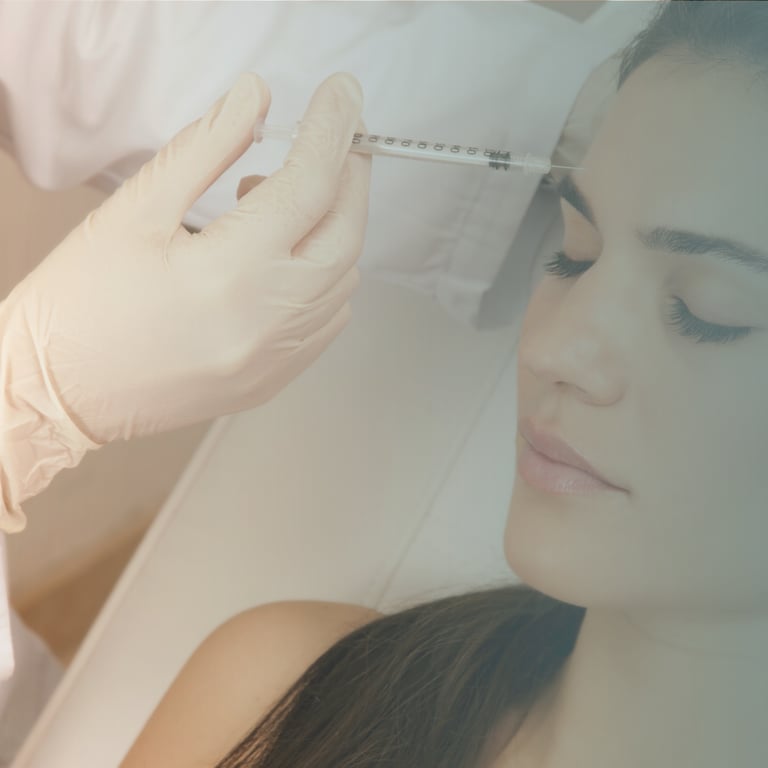 Mujer siendo inyectada con ácido hialurónco