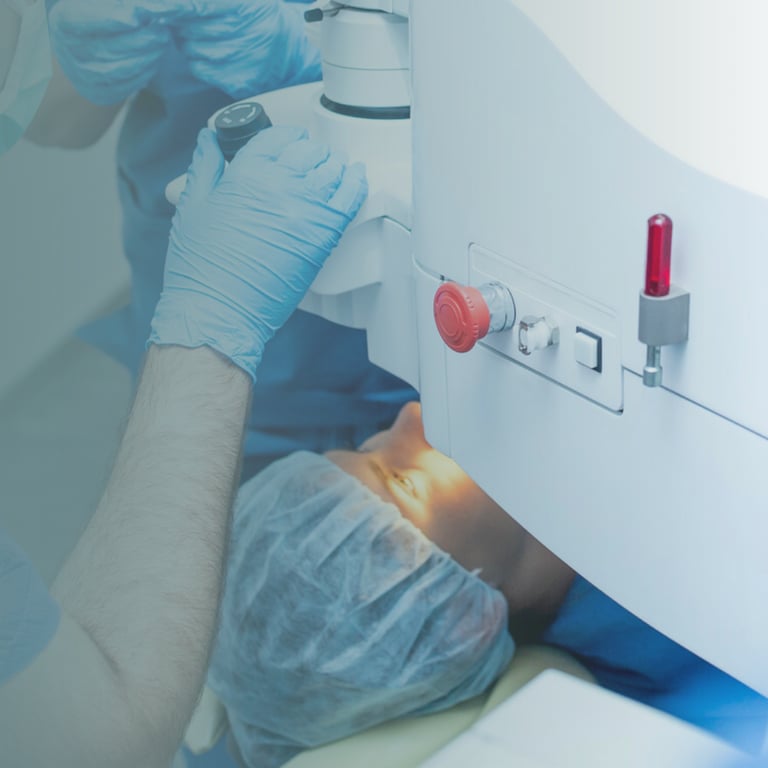 médico usando máquina de oftalmología