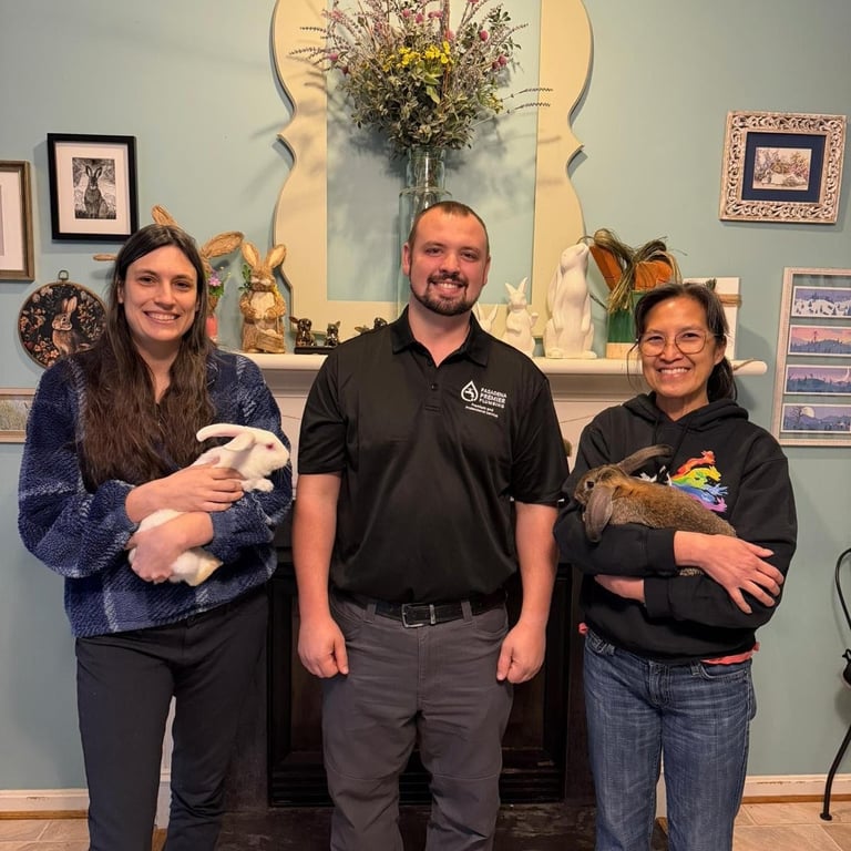 Brandon with Friends of Rabbits staff Sarah and Susan