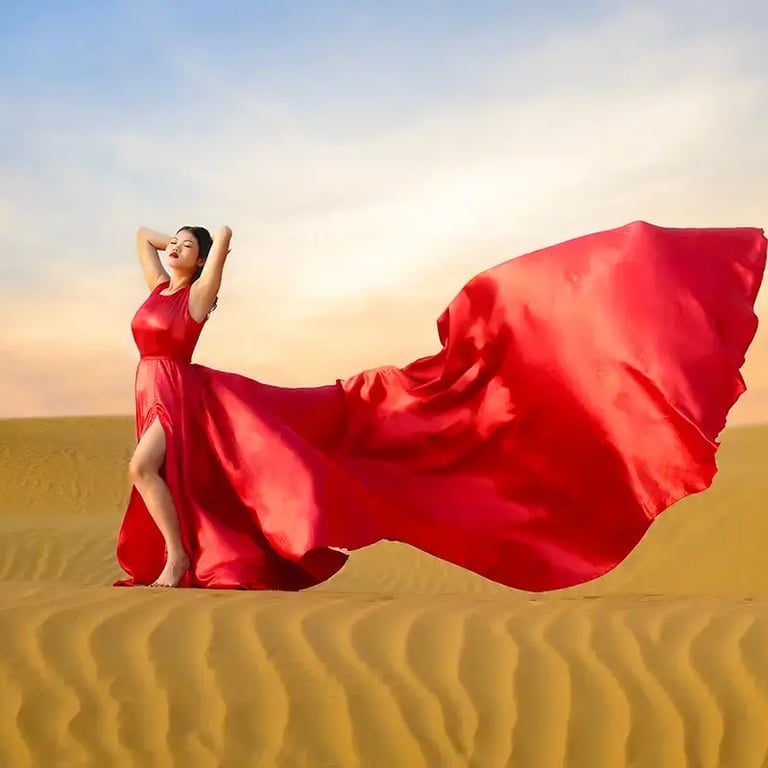 Flying Dress Photoshoot in abu dhabi and dubai Desert