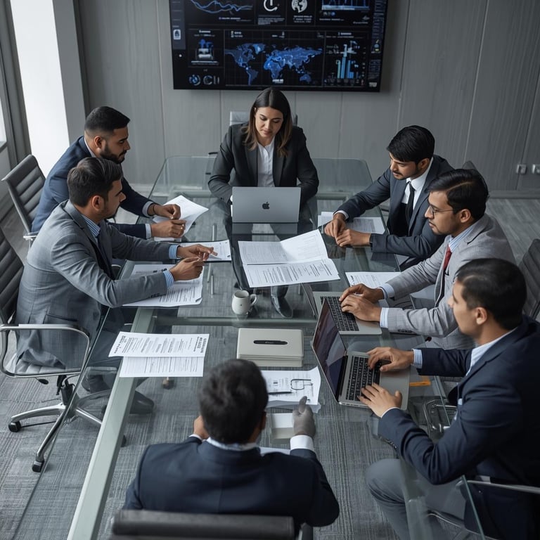 a group of business people sitting around a table