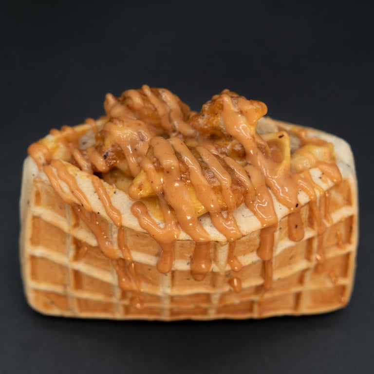 mac and cheese chicken stuffed waffle