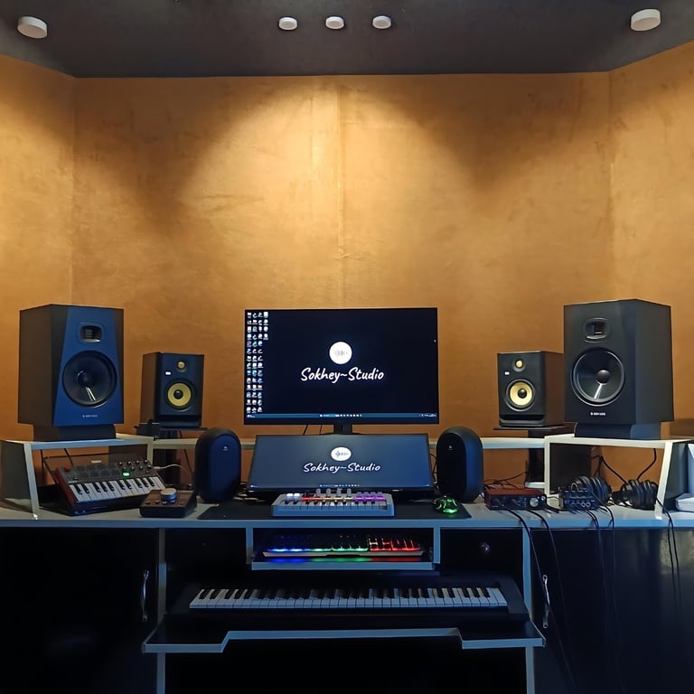 Music Studio Table with ADAM T8V and KRK