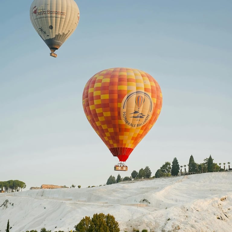 Hot air balloons over Pamukkale