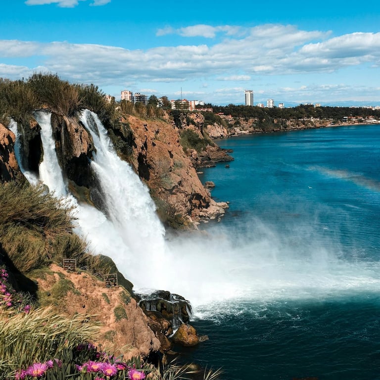 Lower Duden Waterfall cascading down into the sea