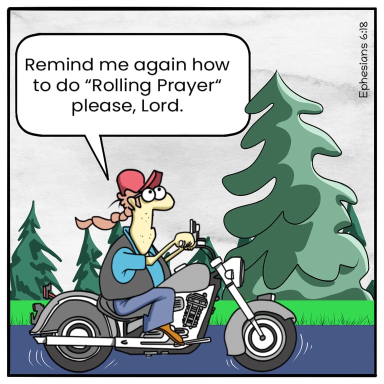 Christian biker praying while riding.