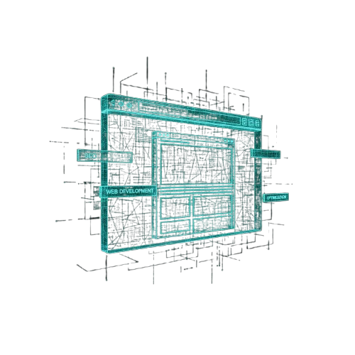 a computer screen with a blue and green wireframe