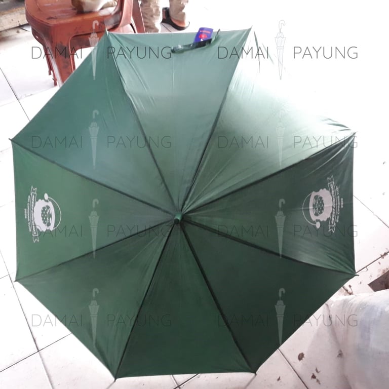 Payung promosi polos tongkat hijau silver GKI atas