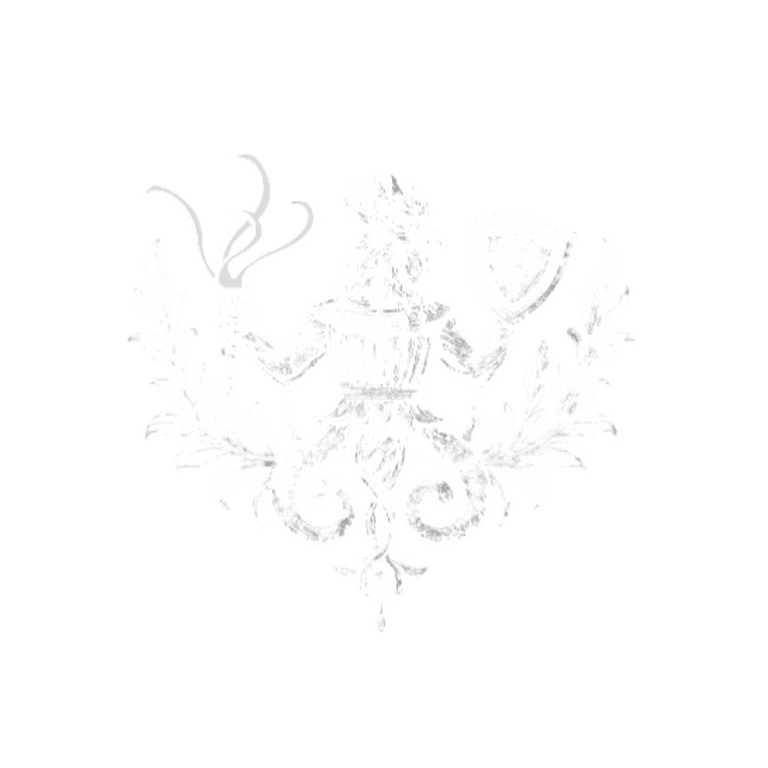 a white and white logo with a man holding a shield