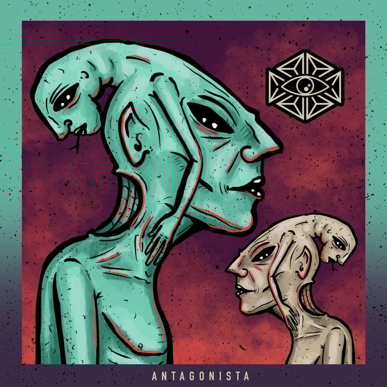 a drawing of a alien with a head of a human being