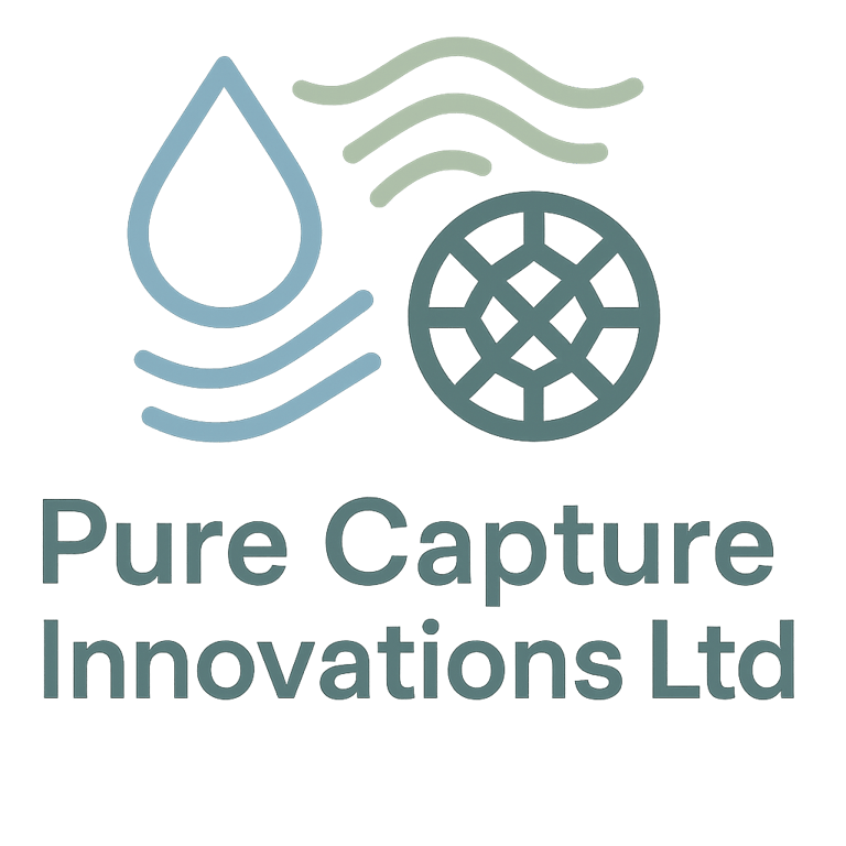 Company logo. blue drip of water and a green filter wheel with water flowing past 