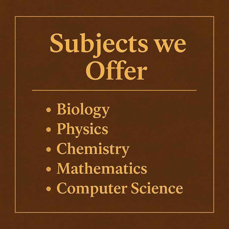 pics shows subject names: biology, chemistry, physics, chemistry, mathematics, computer science