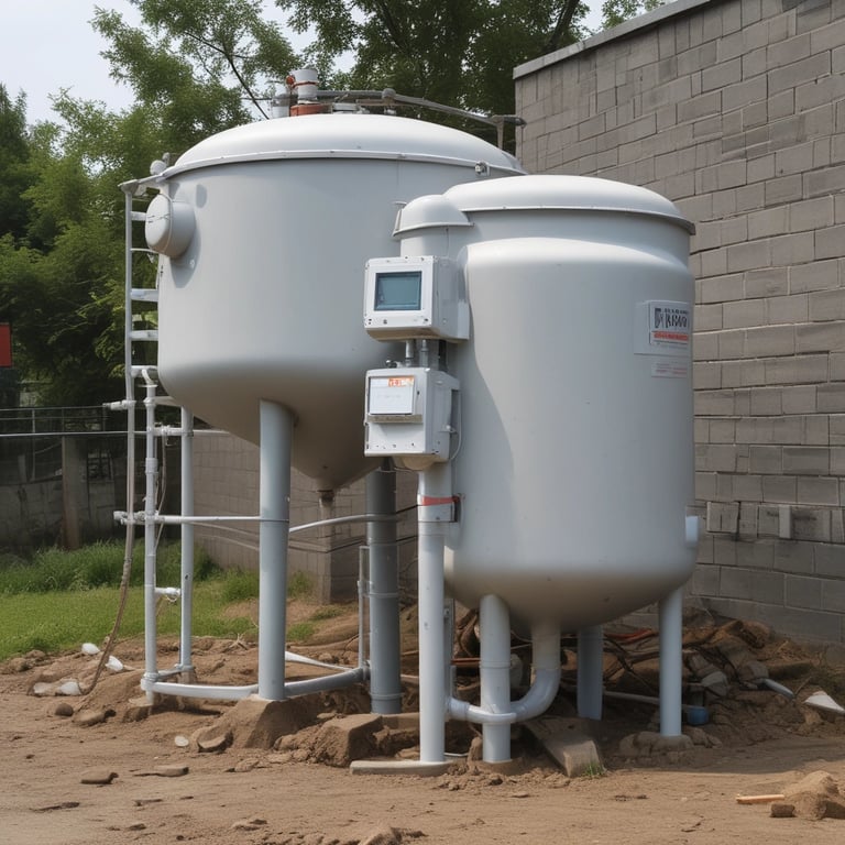 two large tanks with a clock on them