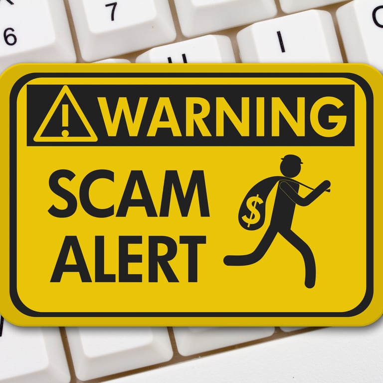 a yellow warning sign with a man walking away from a computer keyboard