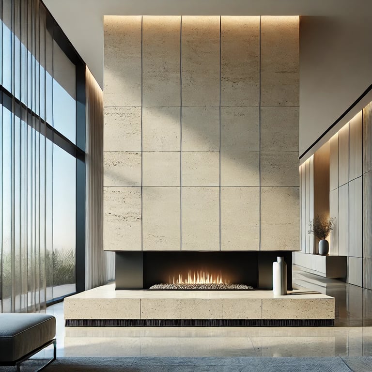 Travertine tiles for fireplace light Bianco, luxury Italian stone