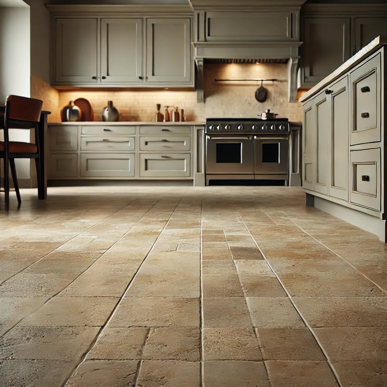 Travertine in the kitchen classic brown, natural stone from Italy