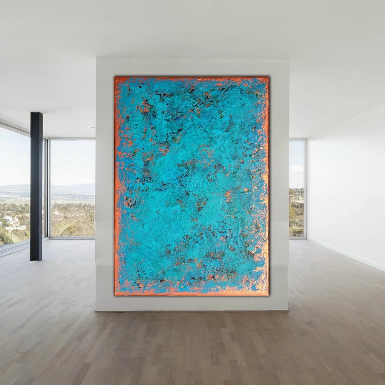 Natalia Prutski Art, original turquoise blue abstract painting