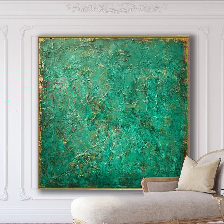 Natalia Prutski art, original green gold abstract painting