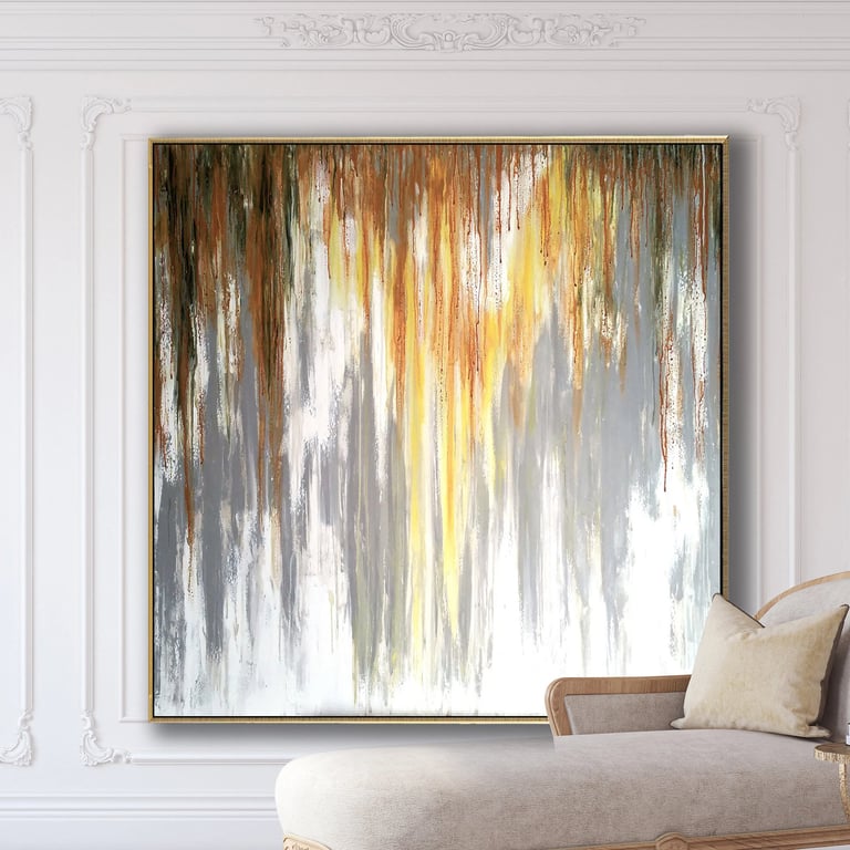 Natalia Prutski art, original white gold abstract painting
