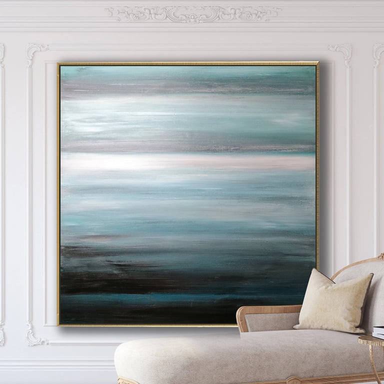 Natalia Prutski art, original white gray green abstract painting