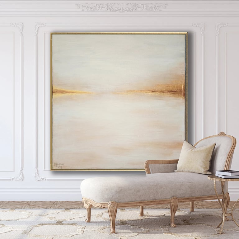 Natalia Prutski art, original white gold abstract painting