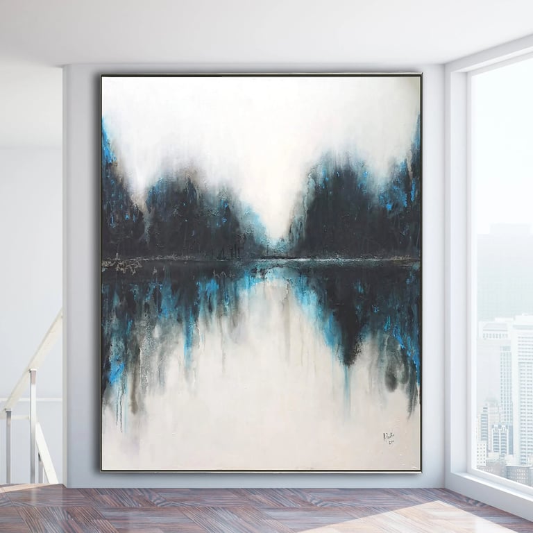 Natalia Prutski art, original blue gray abstract painting