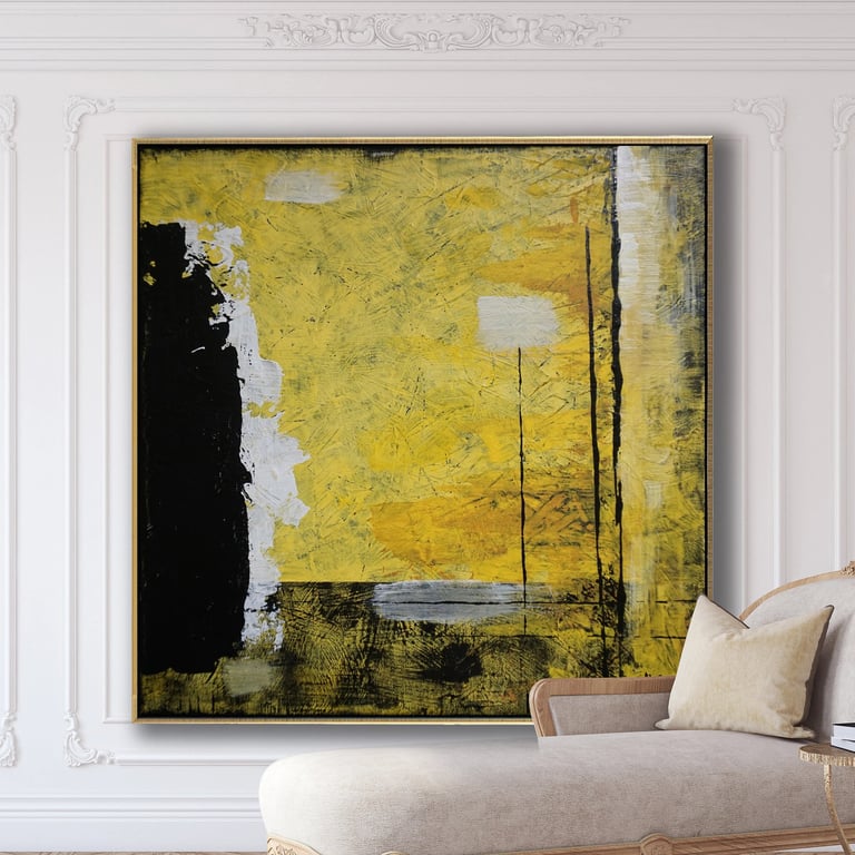 Natalia Prutski art, original yellow abstract painting