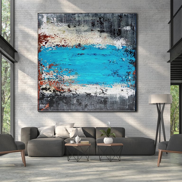 Natalia Prutski Art, original blue gray abstract painting