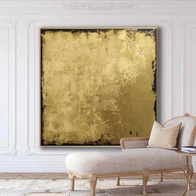 Natalia Prutski art, original black gold abstract painting