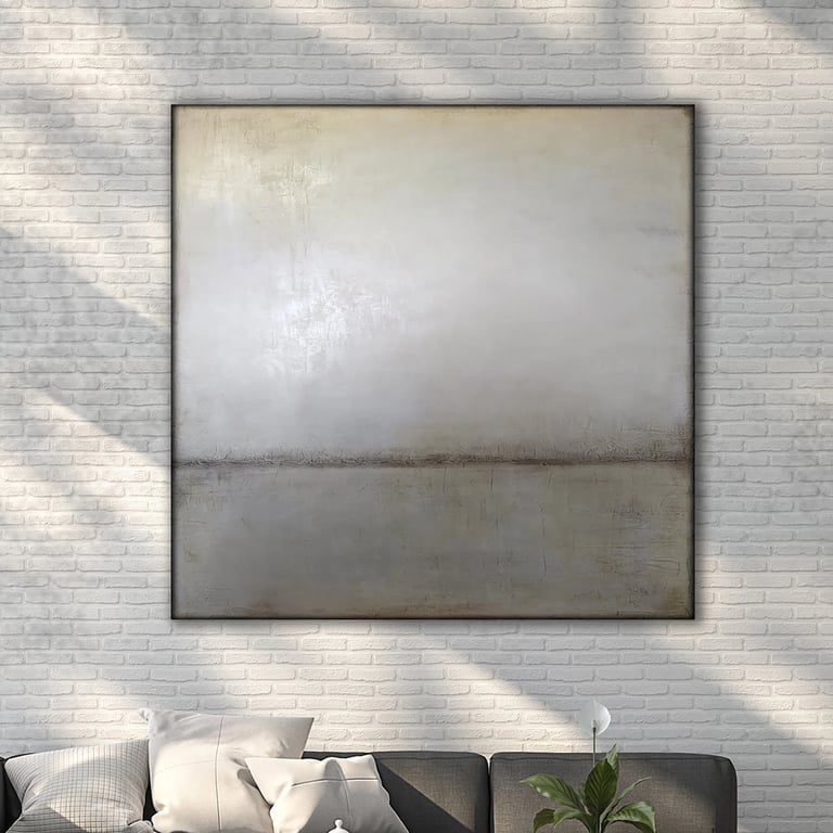 Natalia Prutski art, original white gray beige abstract painting