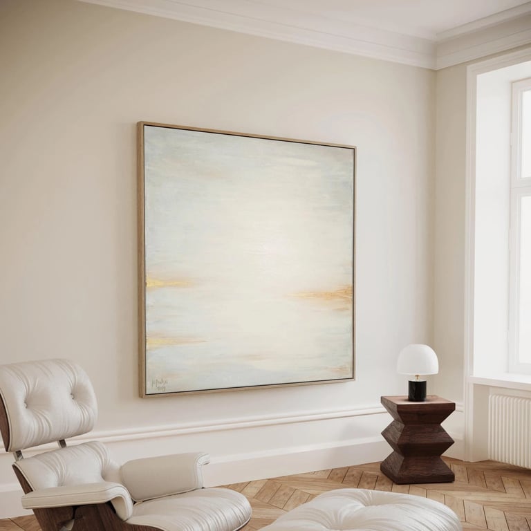 Natalia Prutski art, original white gold abstract painting