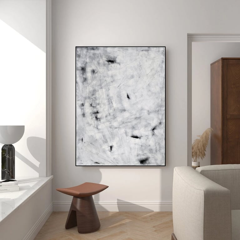 Natalia Prutski art, original white gray abstract painting