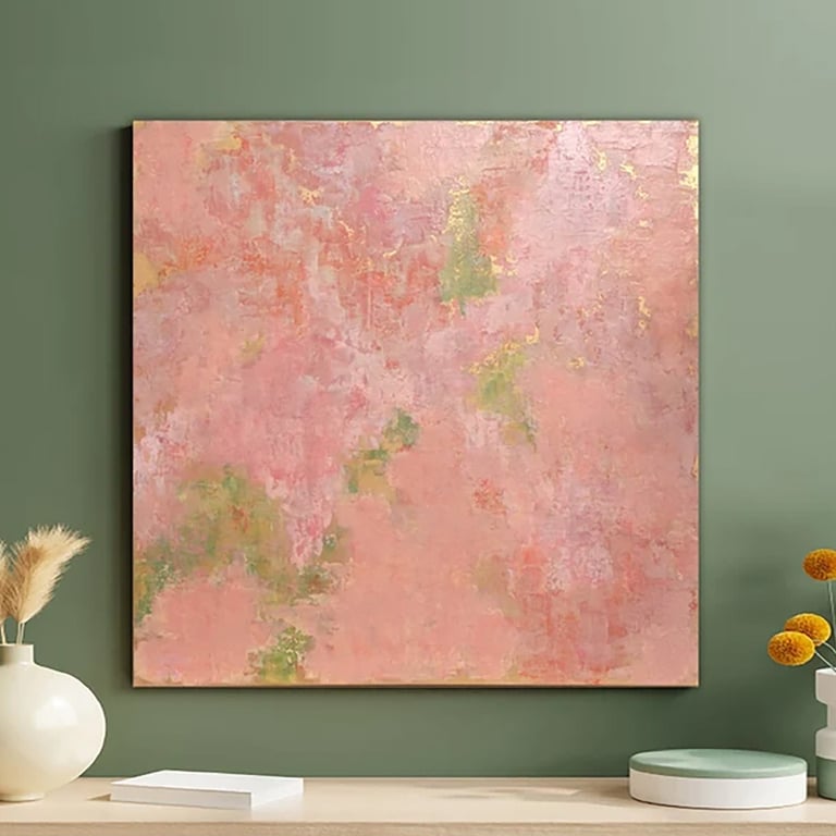 Natalia Prutski art, original pink green gold abstract painting