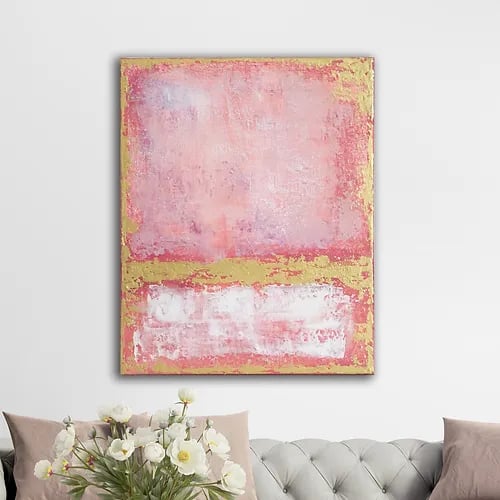 Natalia Prutski art, original pink white gold abstract painting