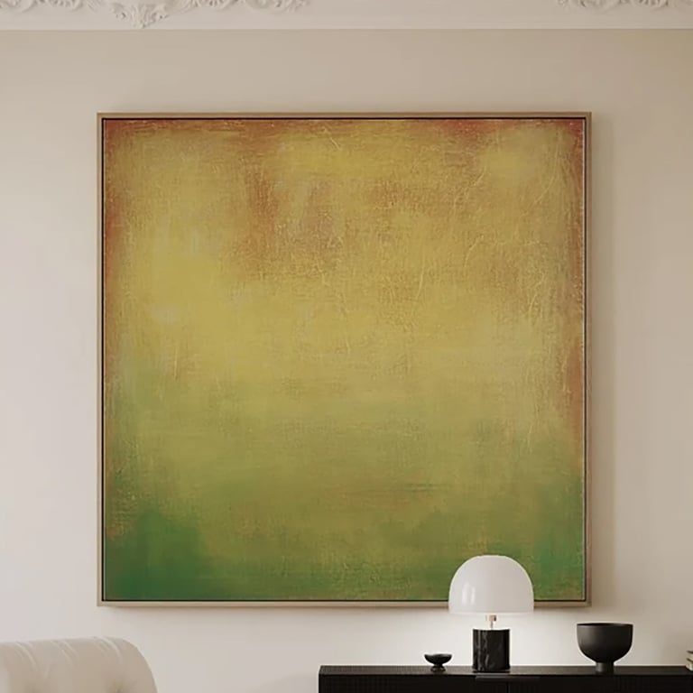 Natalia Prutski art, original yellow green abstract painting
