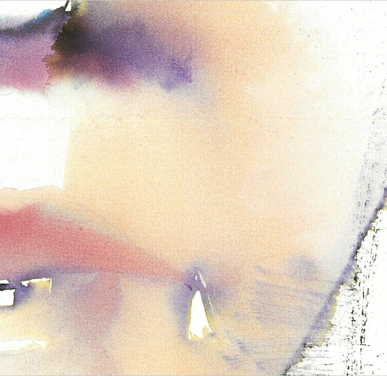 Yuge Kurt, fragment of watercolor painting in art gallery. Canvas for interior. Colorful design