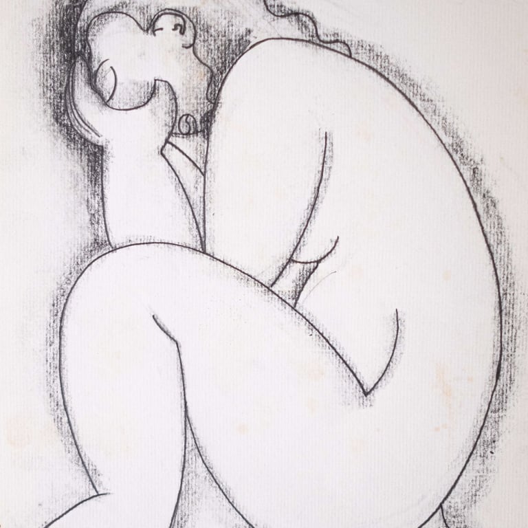 Dessin d'une femme accroupie de profil