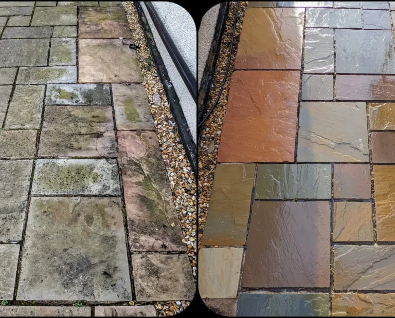 before and after patio wash